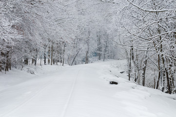 Snowy railroad track