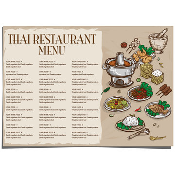 menu Thai food restaurant template design hand drawing graphic.