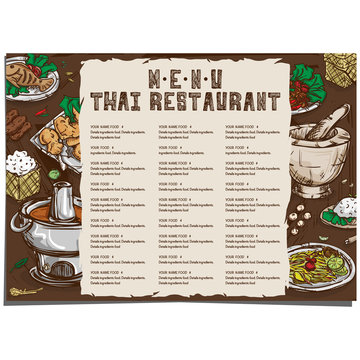 menu Thai food restaurant template design hand drawing graphic.