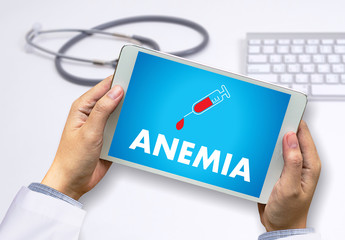 ANEMIA blood for test , Medical Concept , Diagnosis Iron deficiency doctor hand working...