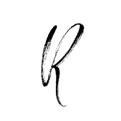 Letter R. Handwritten by dry brush. Rough strokes font. Vector illustration. Grunge style alphabet