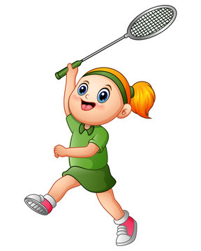 Cartoon girl playing tennis