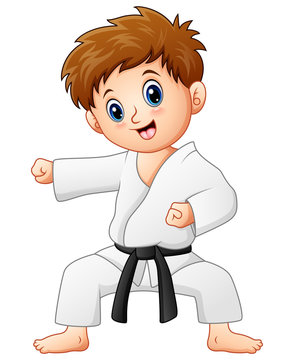 Cute little boy doing karate