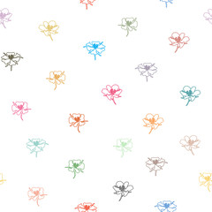 Colorful doodle flowers on white seamless background.