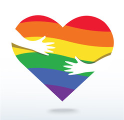 Fototapeta na wymiar hands hugging the rainbow flag heart vector, concept of love and care 