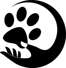 Obraz premium Kocia łapa i ręka, naklejka, logo kotów