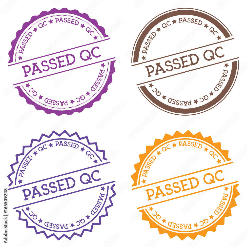 Poster passed qc badge isolated on white background. flat style round label with text. circular emblem vect