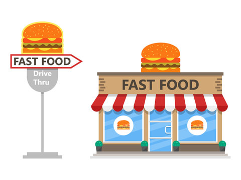 Fast Food Building Drive Thru Icon Flat Icon Vector