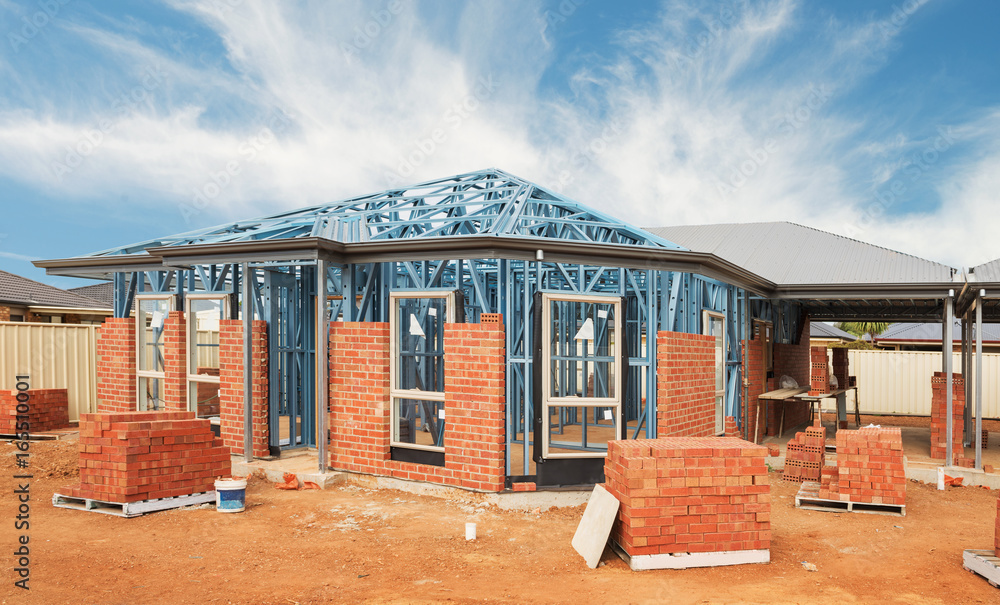 Wall mural new home construction framing