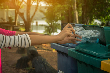Group of kids volunteer help garbage collection charity environment.