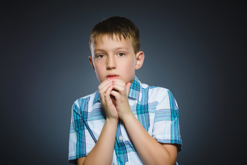 Closeup Scared and shocked little boys. Human emotion face expression