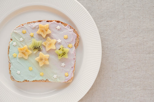 star unicorn creamcheese toast breakfast, fun  food art for kids