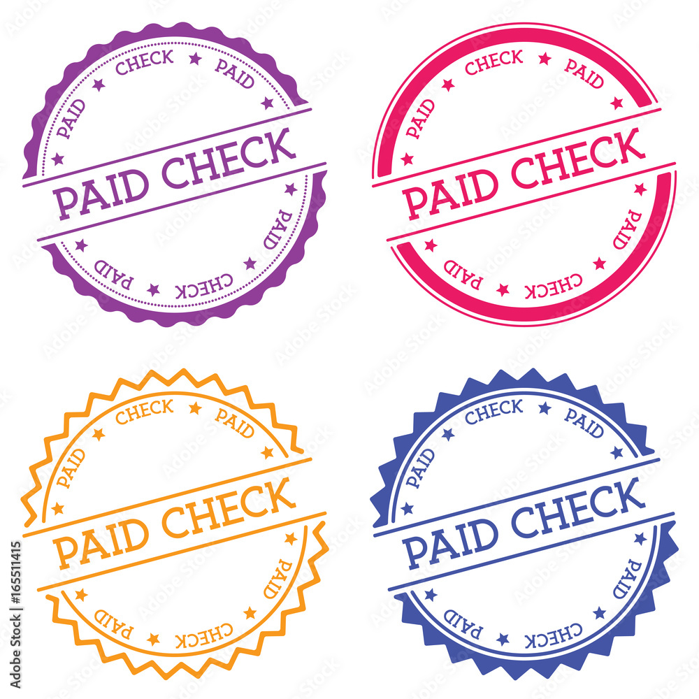 Poster paid check badge isolated on white background. flat style round label with text. circular emblem vec