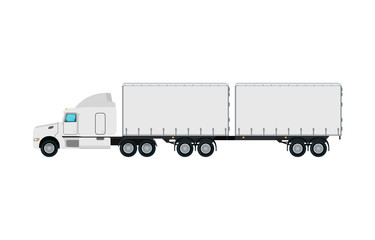 Freight truck icon. Trucking business object, commercial transport and logistics, side view auto vehicle isolated vector illustration.