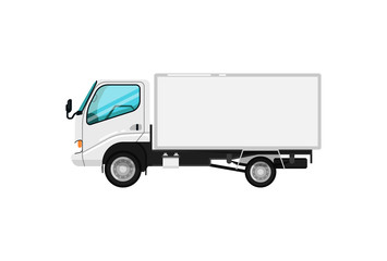 Delivery car isolated icon. Trucking business object, commercial transport and logistics, side view auto vehicle isolated vector illustration.