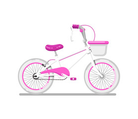 Fototapeta na wymiar Kids bicycle for girl icon. Modern pedal bike, children toy isolated vector illustration in flat design.