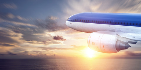 Fototapeta premium Airplane surfing the sky . Mixed media