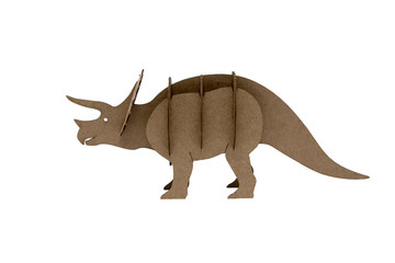 paper Triceratops toy isolated on white background. dinosaur made out of cardboard