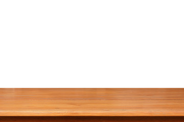 Wood table top on white background