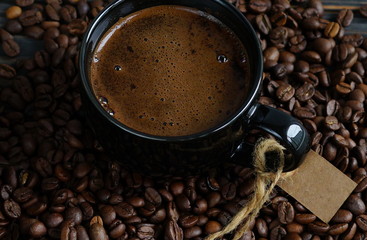 Coffee cup and coffee beans