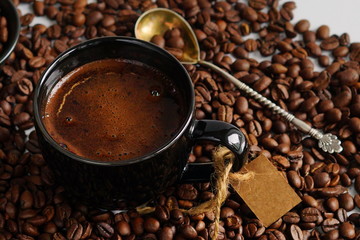 Coffee cup and coffee beans