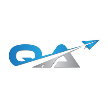 QA initial letter logo origami paper plane