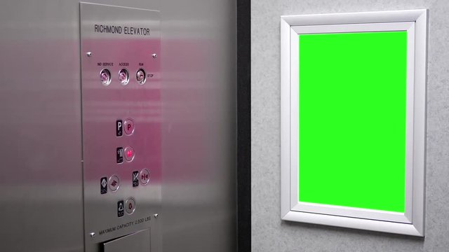 Motion of green billboard for your ad inside elevator with 4k resolution.