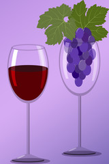 Red wine and grapes in glasses