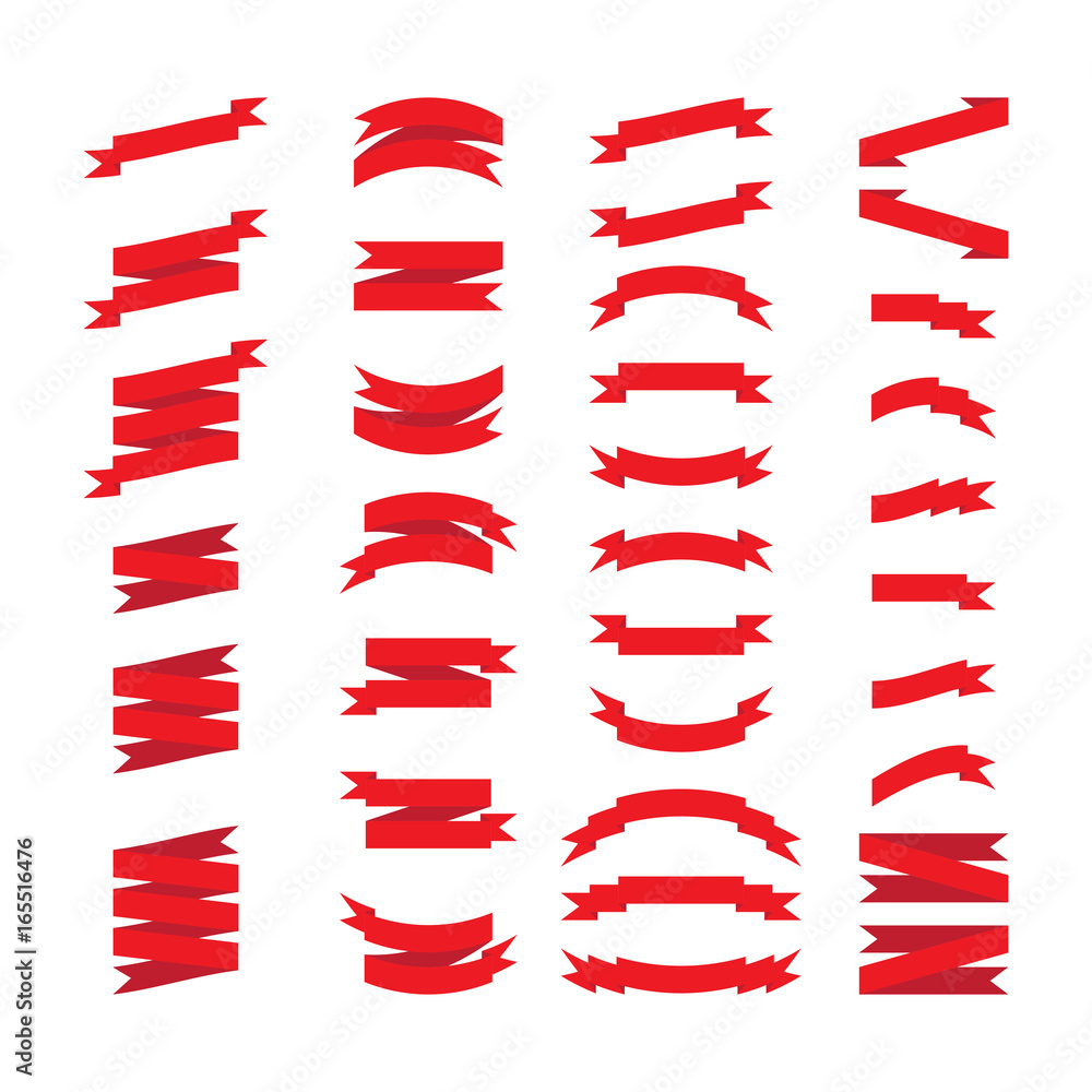 Poster set of red ribbons and flags. vector design elements.