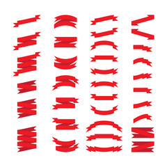 Set of red ribbons and flags. Vector design elements.