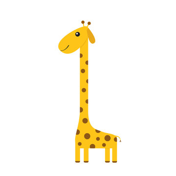 Giraffe with spot. Zoo animal. Cute cartoon character. Long neck. Wild savanna jungle african animals collection. Education cards for kids. Isolated. White background Flat design.
