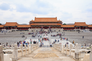 Crowds of tourists visiting The Forbidden City in Beijing, China