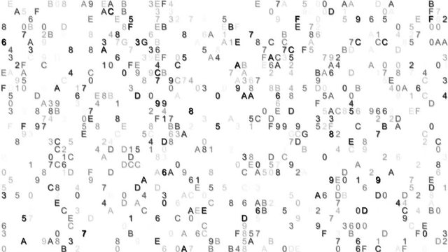 Digital data hex code symbols. Abstract information technology background. Computer generated seamless loop animation 4k UHD (3840x2160)
