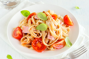 Tagliatelle pasta with ham