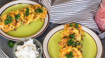 Light crunchy Couscous cakes, cauliflower and spice baked in oven. Excellent and tasty food.