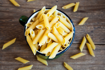 Uncooked raw penne pasta