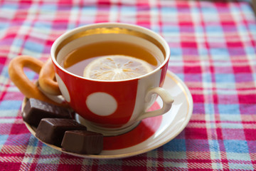 Cup of black tea and bagel