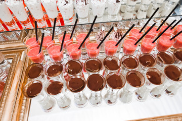 Different kinds of baked sweets on a buffet