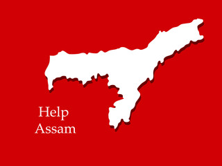 Illustration of Assam map for flood in Assam background