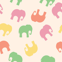 Seamless pattern with colorful elephants for textile, book cover, packaging.