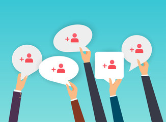 People holding Speech Bubbles with subscribers icon. Flat design modern vector illustration concept.