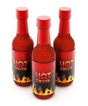 Hot pepper sauce bottle isolated on white background. 3D illustration