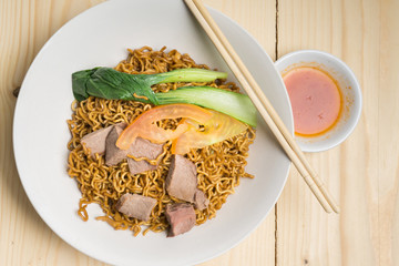 Local cuisine Kolo Mee or Mee Kolok in Sarawak, Malaysia.