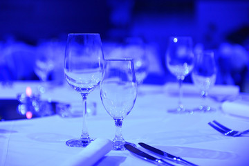 Served glasses on a table for a dinner party