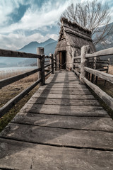 Bronze Age pile-dwelling village in Italy - Ledro Lake Trentino.