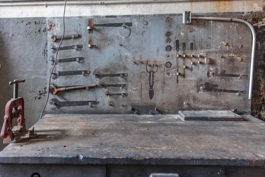 workbench in abandoned factory