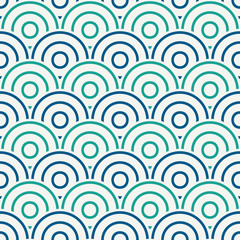 Blue color fish scale wallpaper. Asian traditional ornament with repeated scallops. Seamless pattern with semicircles