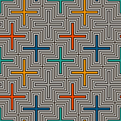 Seamless pattern with simple geometric ornament. Repeated puzzle mosaic abstract background.