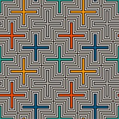 Seamless pattern with simple geometric ornament. Repeated puzzle mosaic abstract background.
