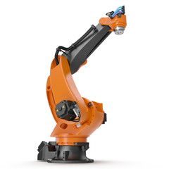 Industrial Robotic Arm isolated on white. 3D illustration, clipping path
